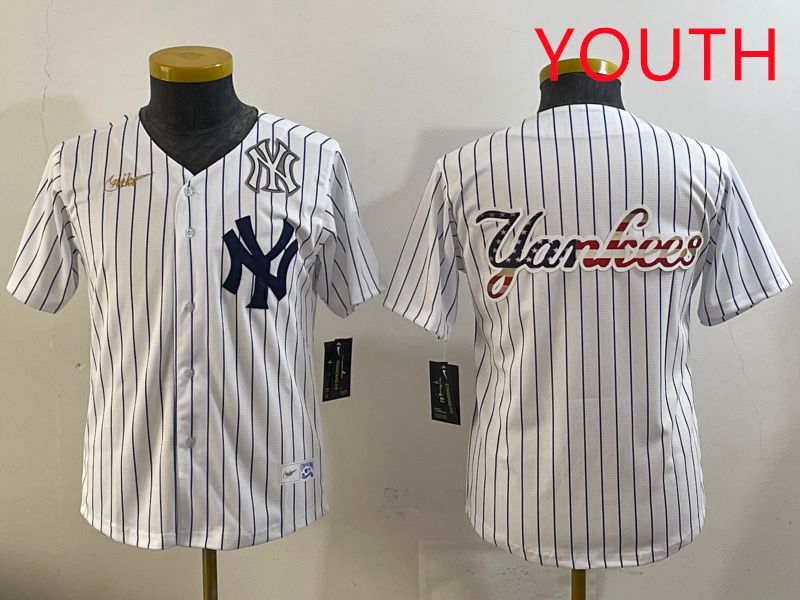 Youth 2025 New York Yankees Blank White Stripe Throwback Nike MLB Jersey style 35->youth mlb jersey->Youth Jersey